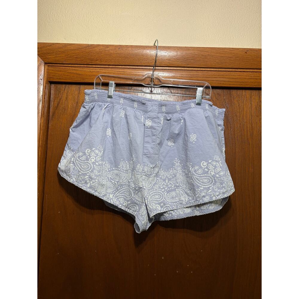 Anthropologie Blue Paisley Lounge Shorts XL Boho Bandana Print Pull On